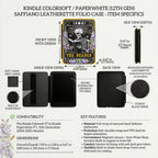 Literary Themed Kindle Protection Gothic Reader Design Skeleton Artwork Case Paperwhite Device Cover Handcrafted Construction Quality Magnetic Closure Convenience Built In Hand Strap Comfort Book Lover Gift Essential Dark Academia Aesthetic