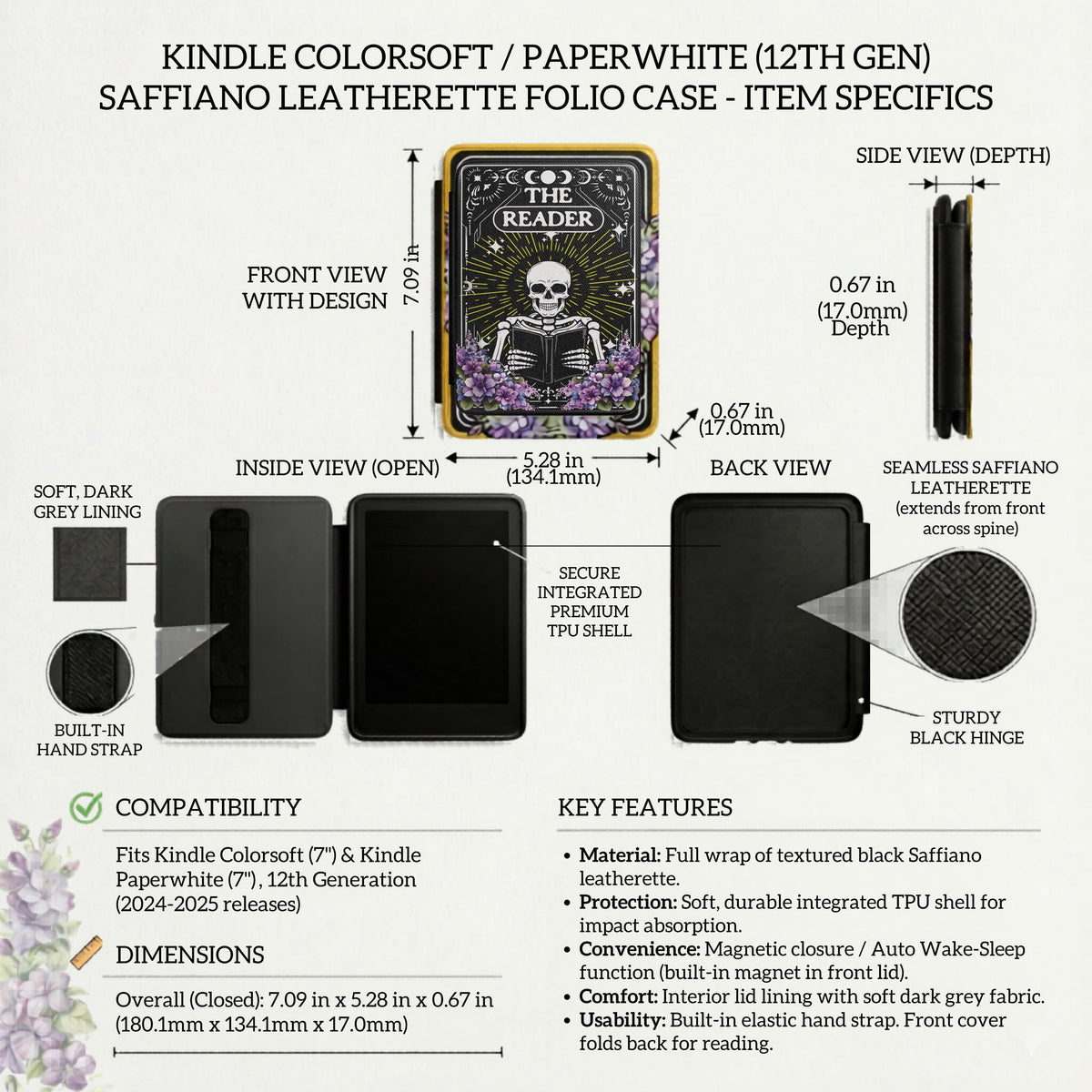 Comfortable Reading Case Kindle Paperwhite Cover Hand Strap One Handed Design Magnetic Closure Protection Skeleton Reader Pattern Celestial Moon Star Imagery Book Lover Accessory Literary Gift Perfect Reader Present E-Reader Device Safety