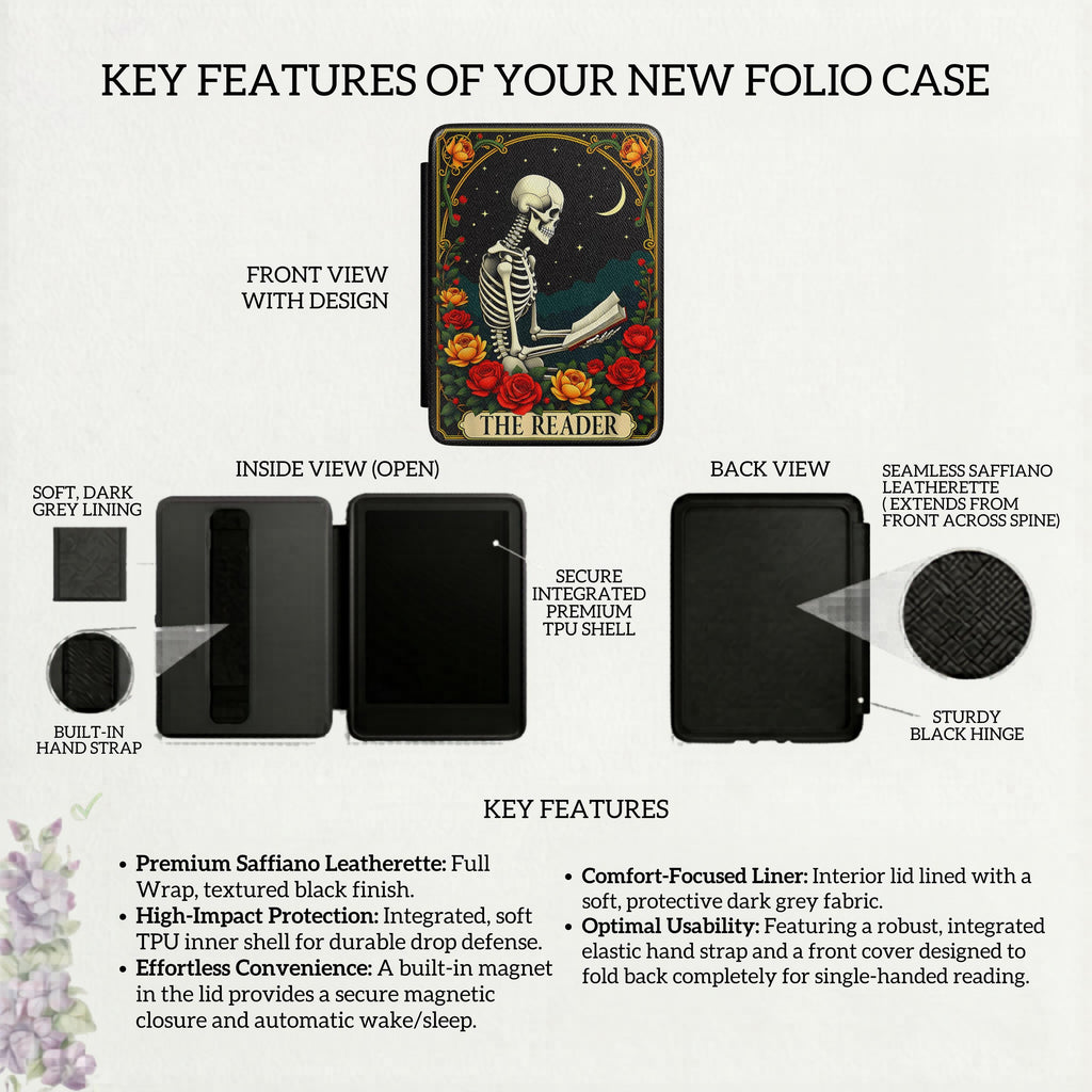Gothic Kindle Case – Skeleton Art Design for Dark Academia Reader