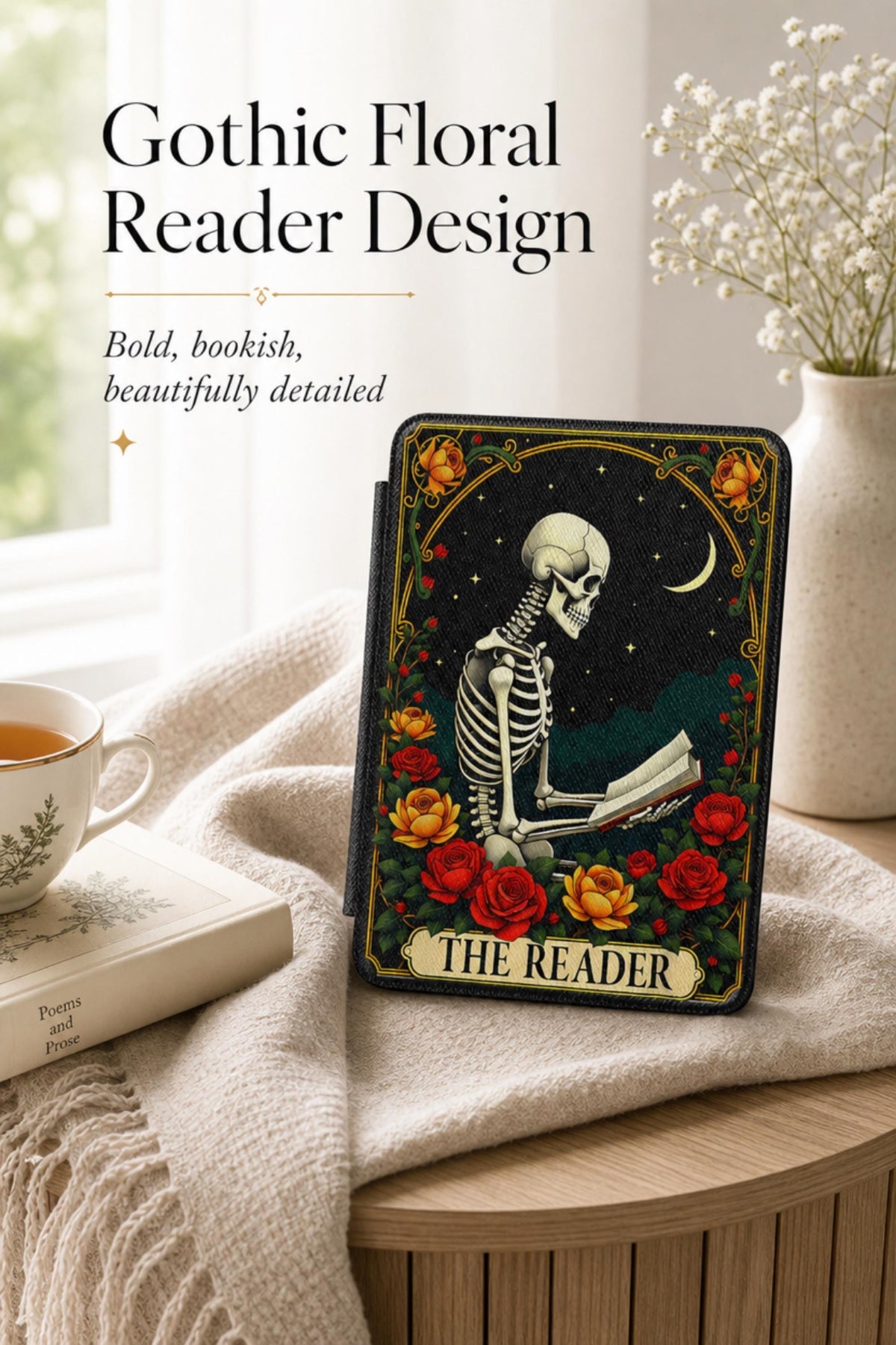 Gothic Kindle Case – Skeleton Art Design for Dark Academia Reader