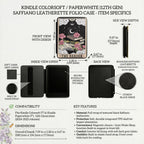 Literary Book Lover Case Kindle Paperwhite Cover Tarot Reader Design Celestial Moon Imagery Mystical Reading Accessory Dark Academia Style Faux Leather Protection Magnetic Closure Feature Perfect Witchy Gift Beautiful Rose Pattern Gothic