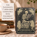 Gothic Kindle Case Skeleton Reader Design Magnetic Closure Protection Vintage Tarot Art Style Black Leather Ereader Cover Bookish Gift For Book Lovers Dark Academia Aesthetic Paperwhite Compatible Protective Case Floral Skull Pattern