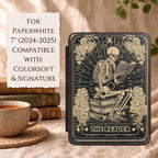 Gothic Kindle Case Skeleton Reader Design Magnetic Closure Protection Vintage Tarot Art Style Black Leather Ereader Cover Bookish Gift For Book Lovers Dark Academia Aesthetic Paperwhite Compatible Protective Case Floral Skull Pattern