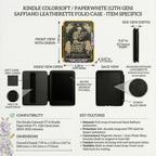 Dark Academia Kindle Case Skeleton Reader Art Gothic Book Lover Gift Magnetic Protective Cover Vintage Tarot Style Black Ereader Case Literary Aesthetic Paperwhite Protection Floral Rose Design Skull Pattern Secure Closure Hand Strap