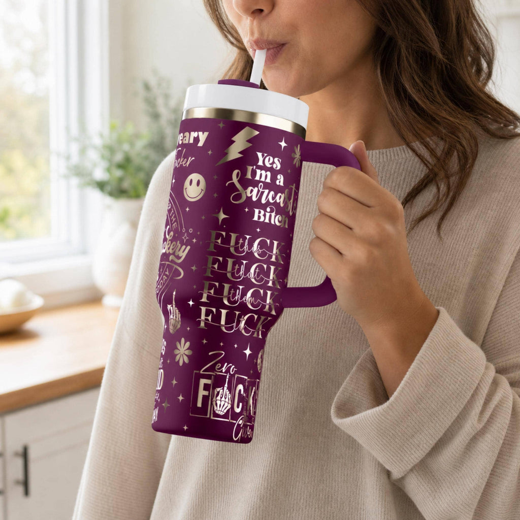 Forty Ounce Insulated Bottle Stainless Steel Construction Double Wall Insulation Technology Keeps Beverages Cold Extended Periods Perfect Daily Use Travel Mug Office Essential Funny Statement Tumbler Bold Design Elements Novelty Drinkware