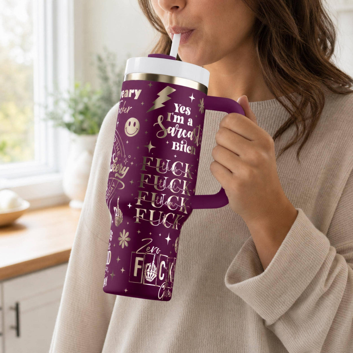 Forty Ounce Insulated Bottle Stainless Steel Construction Double Wall Insulation Technology Keeps Beverages Cold Extended Periods Perfect Daily Use Travel Mug Office Essential Funny Statement Tumbler Bold Design Elements Novelty Drinkware