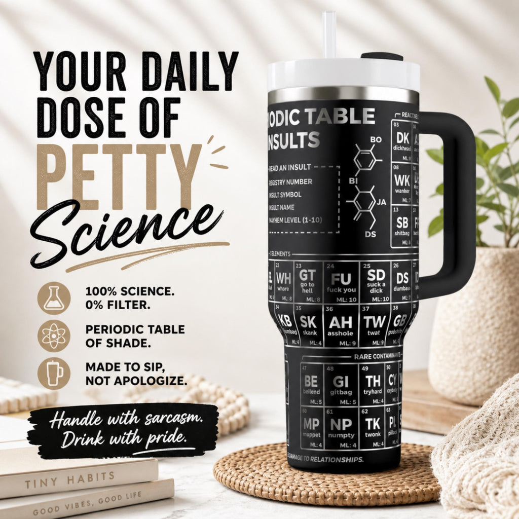 Insulated Stainless Steel Tumbler Large Capacity Water Bottle Science Theme Design Chemistry Lover Gift Idea Funny Statement Drinkware Adult Novelty Present Reusable Travel Mug Cold Beverage Container Sarcastic Humor Style Bold Design