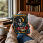 Literary Fan Accessory Bibliophile Collection Reader Gift Kindle Case Paperwhite Sleeve E-Reader Protection Skeleton Book Design Vintage Tarot Aesthetic Art Nouveau Illustration Magnetic Closure Device Cover Soft Fabric Lining Witchy