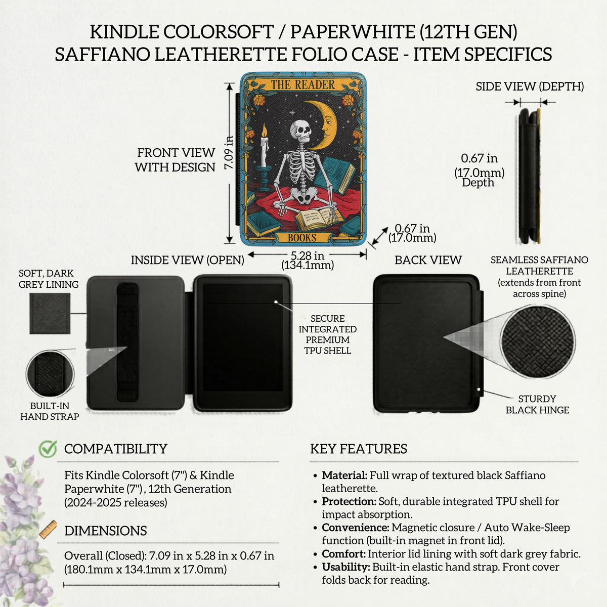 Gothic Kindle Case Skeleton – Tarot Reader Design Book Lover Gift