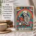 Kindle Paperwhite Case Artistic Skeleton Reading Design Book Lover Gift Premium Leather Cover Whimsical Rainbow Wildflower Illustration Magnetic Closure Protection Literary Enthusiast Present Mystical Reader Theme Soft Interior Lining Slim