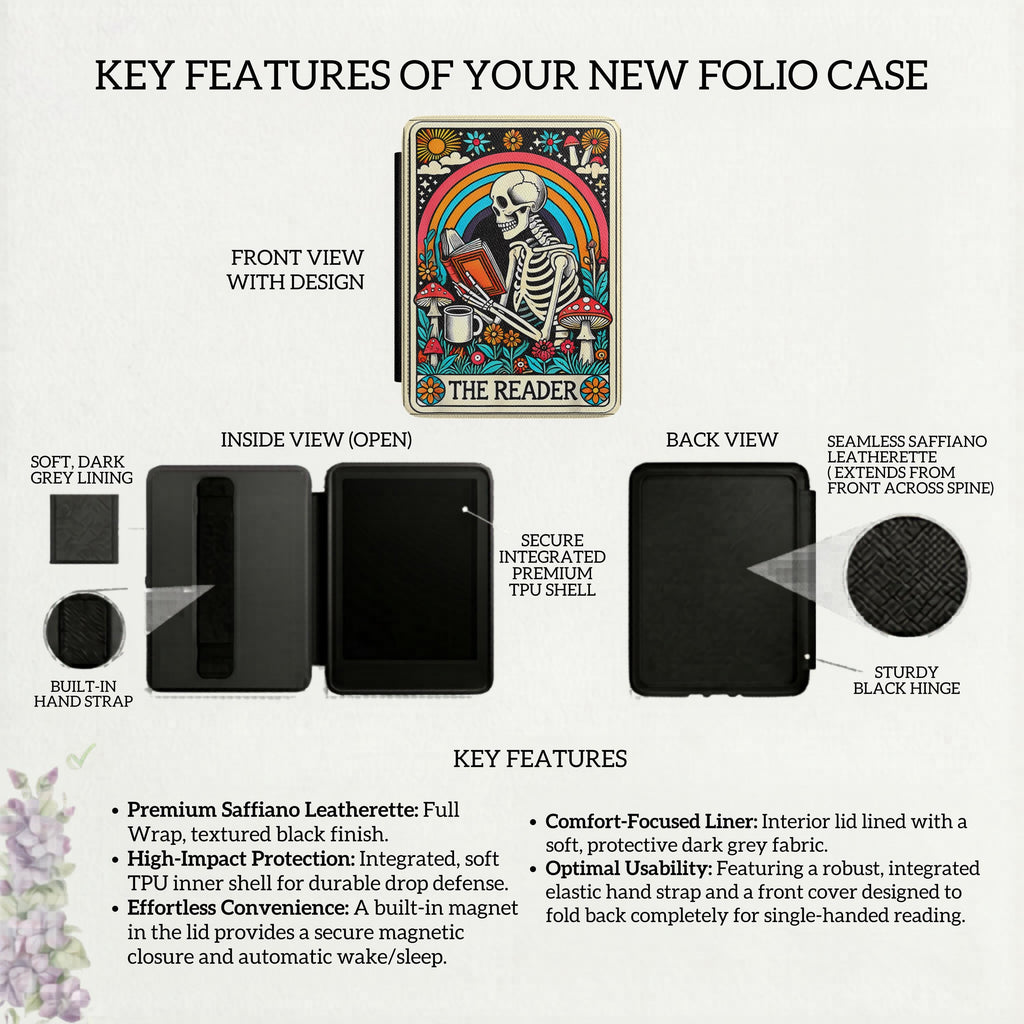 Kindle Paperwhite Case – Artistic Skeleton Skull Reader Gift