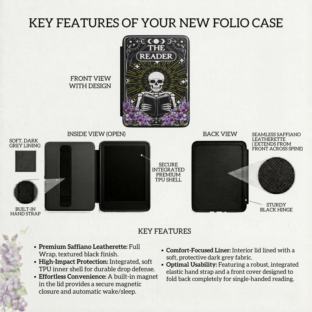Gothic Kindle Paperwhite Case – Skeleton Reader Magnetic Hand Strap