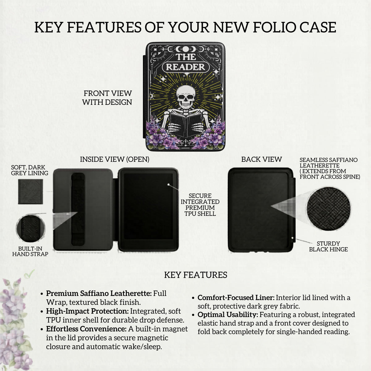 Gothic Kindle Paperwhite Case – Skeleton Reader Magnetic Hand Strap