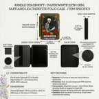 Skeleton Art Kindle Case Gothic Reader Design Dark Academia Literary Gift Protective Leather Cover Magnetic Closure Hand Strap Book Lover Accessory Kindle Paperwhite 7 Inch 2024 2025 Colorsoft Edition Compatible Vintage Reading Theme Moon