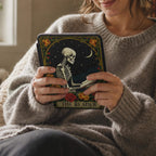 Literary Gift Kindle Case Gothic Skeleton Reader Design Dark Academia Style Book Lover Present Protective Leather Cover Magnetic Closure Hand Strap Functionality Kindle Paperwhite 7 Inch 2024 2025 Edition Compatible Skeleton Art Moon Rose