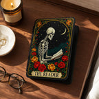 Book Lover Kindle Case Skeleton Art Gothic Reader Design Dark Academia Literary Accessory Protective Leather Cover Magnetic Closure Hand Strap Kindle Paperwhite 7 Inch 2024 2025 Colorsoft Signature Edition Vintage Reading Theme Moon Rose