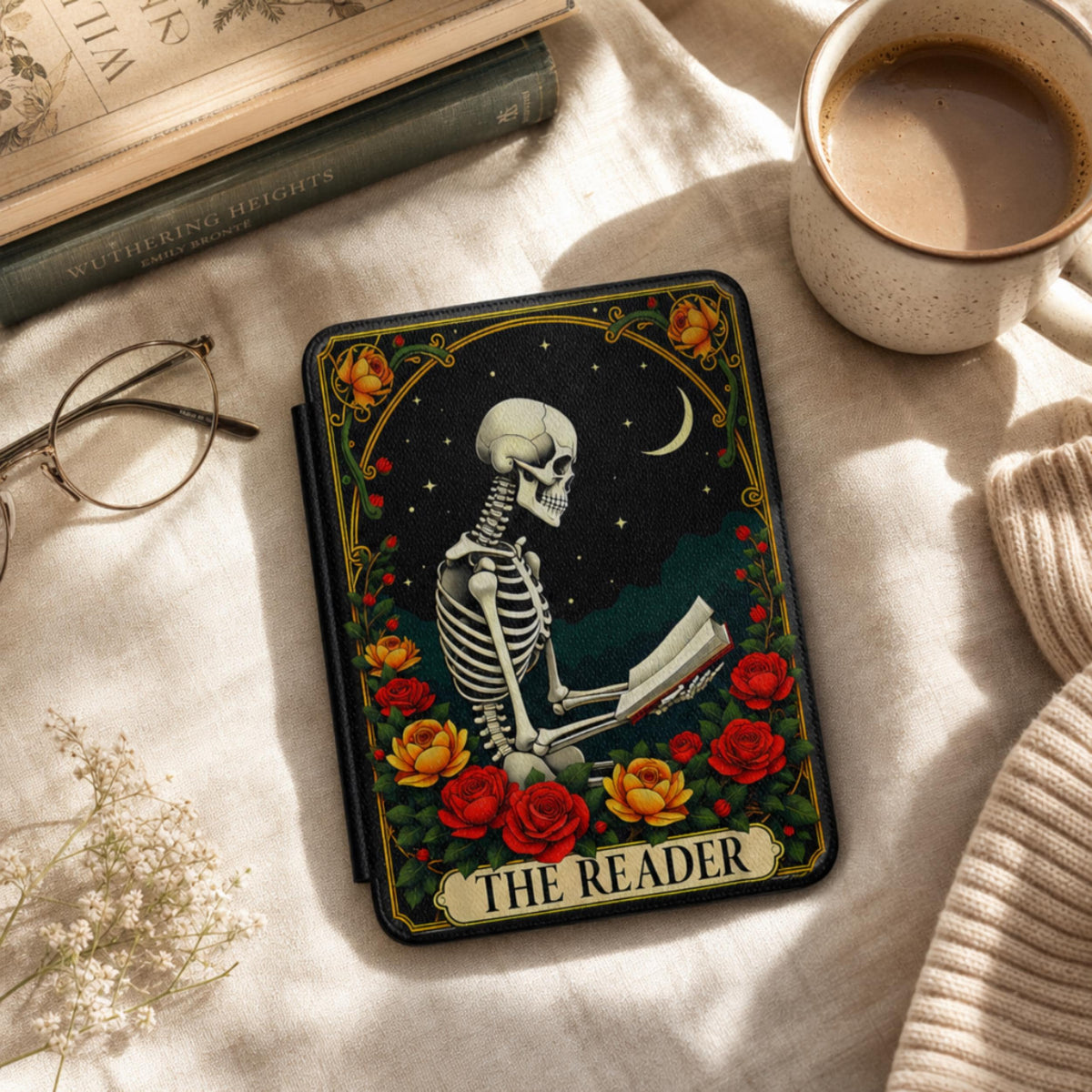 Gothic Kindle Case – Skeleton Art Design for Dark Academia Reader