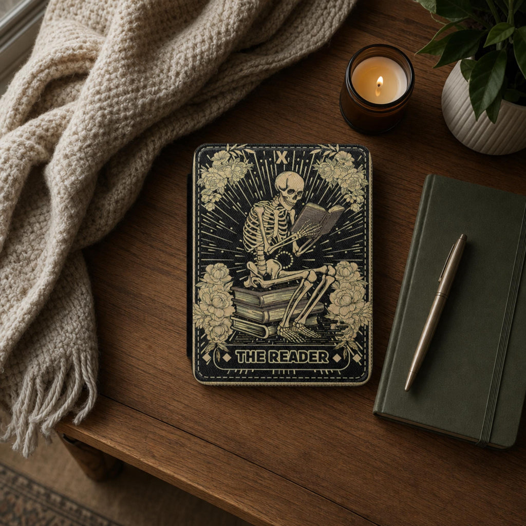 Gothic Kindle Case – Skeleton Art Design Magnetic Closure