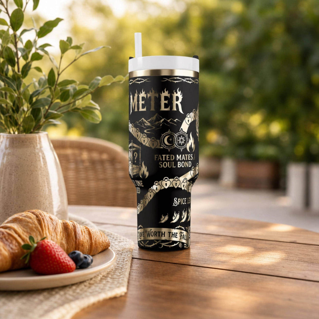 Fantasy Reader Tumbler Gothic Design Aesthetic Enemies To Lovers Fated Mates Tropes 40oz Insulated Stainless Steel Cup Handle Straw Lid Perfect Gift Book Lover Merchandise Spicy Novel Fan Drinkware Daily Hydration Companion Literary Themed