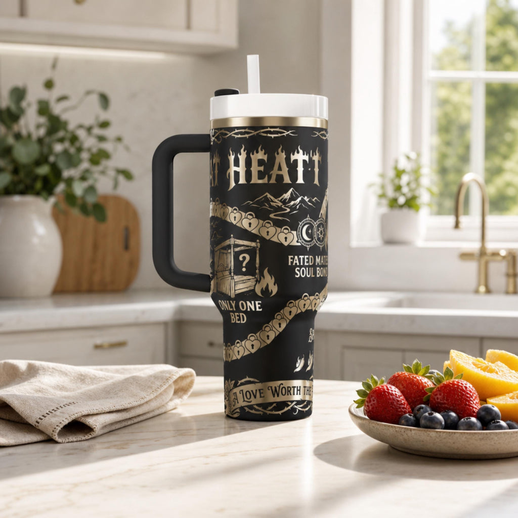Enemies To Lovers Tumbler Fated Mates Design Spicy Book Reader Gift 40oz Insulated Stainless Steel Cup Handle Straw Lid Literary Tropes Graphic Gothic Fantasy Merchandise Bookish Drinkware Perfect Present Daily Hydration Companion Novel Fan