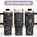 Book Lover Tumbler 40oz Insulated Stainless Steel Cup Gothic Design Literary Theme Perfect Reader Gift Bookworm Present Double Wall Construction Keeps Drinks Hot Cold Hours Skeleton Artwork Black Silver Pattern Handle Straw Lid Reading